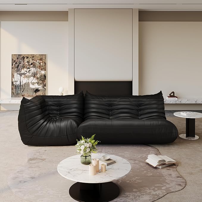 Bean Bag Chair Fireside Chair Lazy Floor Sofa, Faux Leather Giant Corner Bean Bag Sofa, High-Resilience Memory Foam Armless Foam Lounger Tatami Recliner Couch for Living Room Bedroom Dorm Office