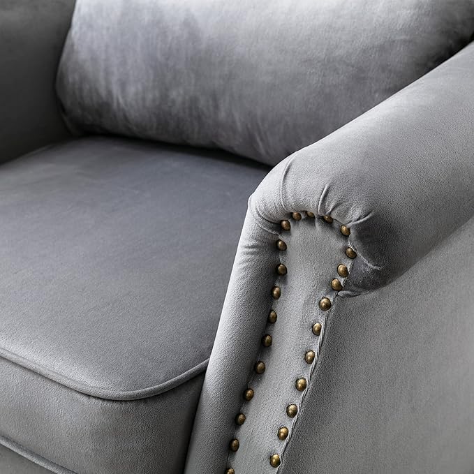 chairus Mid-Century Modern Accent Chair Comfy Single Sofa Chair Channel Back Armchair with Small Pillow for Living Roon Bedroom Club - Velvet, Grey