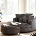 Chifee & Vingol 59.8" W Oversized Accent Round Chair Large Barrel Chair with Ottoman & Movable Wheels & 5 Pillows, Faux Fur Fabric - Charcoal