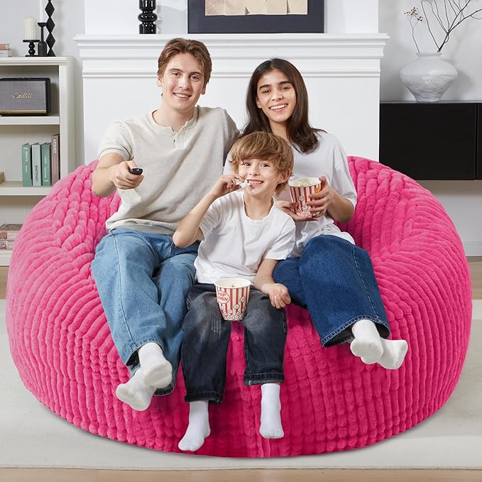 Homguava 5 FT Bean Bag Chair,5' Big Bean Bag,Giant Bean Bag Chairs for Adults with Memory Foam Filled,Comfy Large Beanbag Chairs Soft Bean Bag Sofa with Dutch Corded Plush Cover-Pink