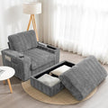Merax Oversized Sleeper Chair with Storage Armrest & Ottoman, Cup Holders, Cloud Upholstered Chaise Lounge Recliner, Deep Seat Reading Couch Sofa Bed for Living Room Bedroom, Dark Grey