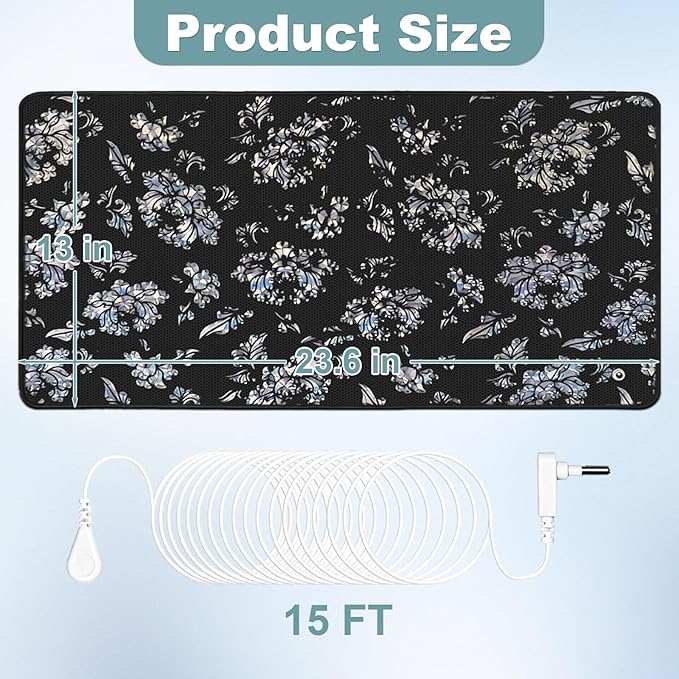 Grounding Mat for Bed Feet Sleep Yoga Pet Desk Grounding Pad for Energy Balance Wellness with 15ft Grounding Cord 23.6"x13"