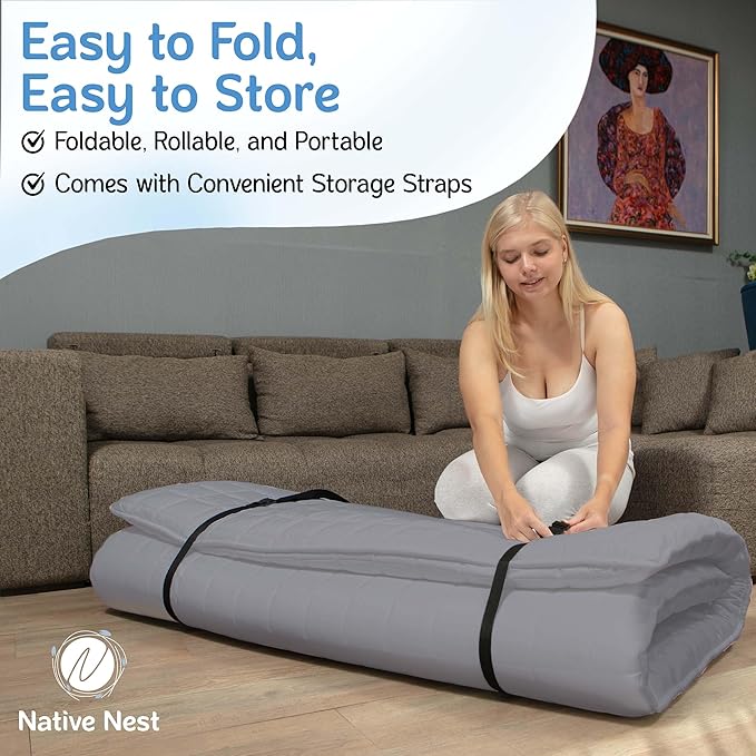 Japanese Futon Floor Mattress - Medium Firm Futon Mattresses for Sleeping - Shikibuton - Foldable and Portable Japanese Bed (Grey, Full)