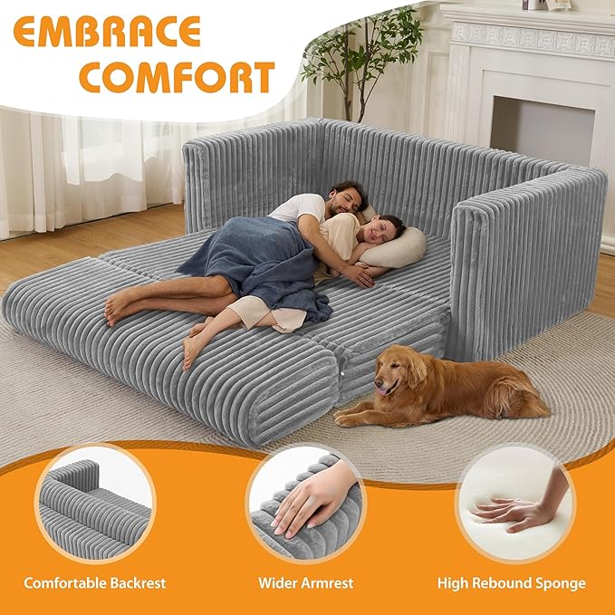 HABUTWAY Folding Sofa Bed, 2 in 1 Convertible Sleeper Chair with Armrest, Portable Fold Out Chair Bed, Comfy Floor Couch, Lazy Sofa for Living Room Bedroom Dorm Home Office, Light Grey