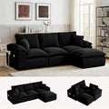 Korser 122" Sectional Couches for Living Room, Modular Boneless Sofa, Cloud Sofa, Fluffy Cushions, Double-Layer Cushioned, with Convertible Ottoman