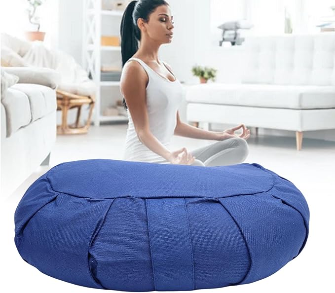Semme Half Moon Meditation Cushion, Buckwheat Hulls Filled Yoga Pillow with Cotton Cover, for Floor Seating Mat Practice Home Office Outdoor (Dark Blue)