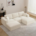 110" Modular Sectional Sofa, Cloud Couch U Shaped Memory Foam Boneless Couch with Ottoman, Cozy Upholstered Corduroy Floor Couch, No Assembly Required Living Room Furniture for Apartment, Beige