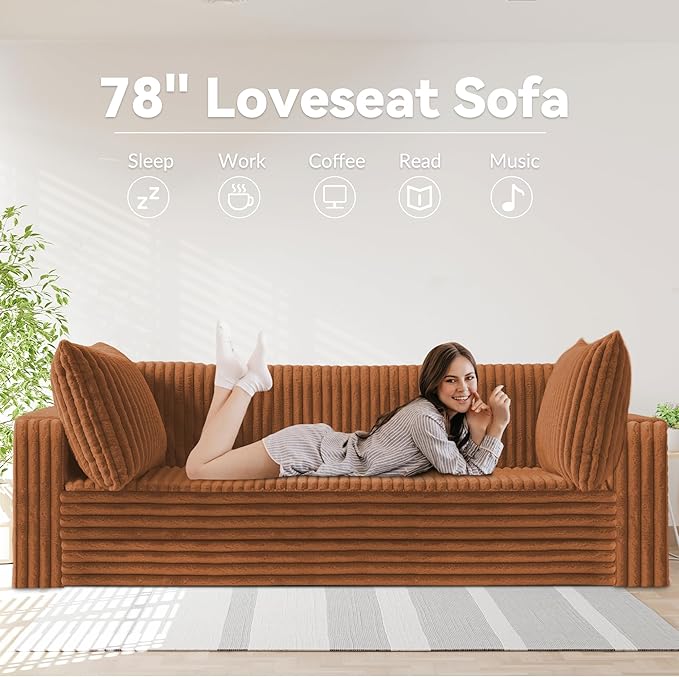 HABUTWAY Folding Sofa Bed, 2 in 1 Convertible Sleeper Chair with 2 Pillows, Portable Fold Out Chair Bed with Armrest, Comfy Floor Couch, Lazy Sofa for Living Room Bedroom Dorm Home Office, Caramel