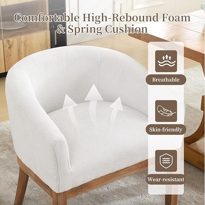 Shenyon Mid Century Modern Dining Chairs Set of 4, Upholstered Linen Fabric Dining Room Chairs with Arms and Solid Wood Legs, Comfy Barrel Accent Chairs for Dining Room, Living Room, or Cafe,Beige