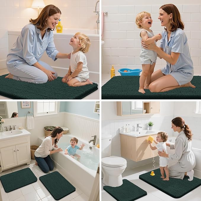 Arotive Bathroom Rugs 59x24, Extra Soft Absorbent Shaggy Chenille Bath Rugs, Machine Washable Rubber Backing Non-Slip Bath Mats for Bathroom Floor Tub and Shower, Home Decor Accessories,Blackish Green