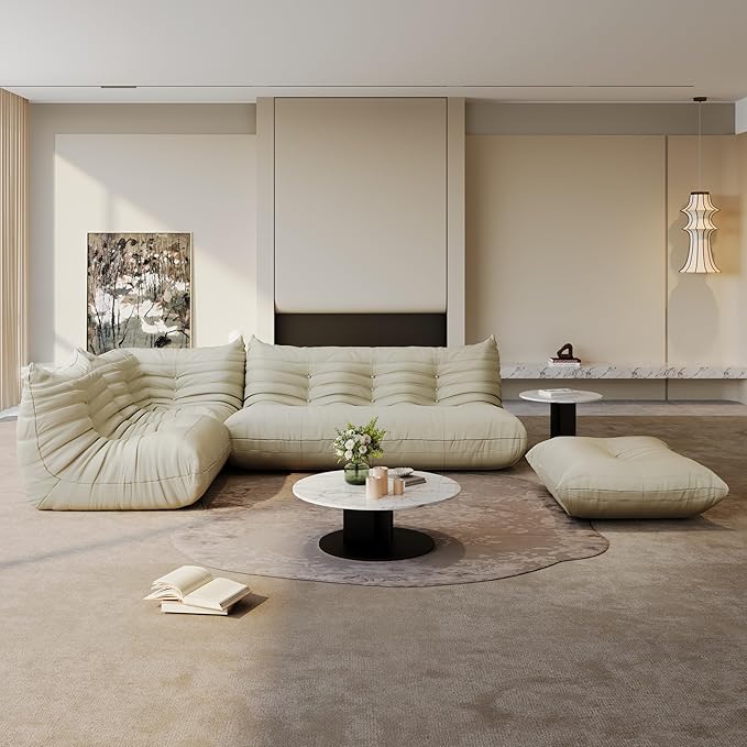Bean Bag Chair Fireside Chair Lazy Floor Sofa, Faux Leather Giant Corner Bean Bag Sofa, High-Resilience Memory Foam Armless Foam Lounger Tatami Recliner Couch for Living Room Bedroom Dorm Office