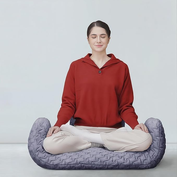 Meditation Cushion & Mat Set, Zafu Floor Pillow, Ergonomic Meditation Pillow Seat & Yoga Bolster Knee Pad, Meditation Accessories Gifts, Zabuton Prayer Pad