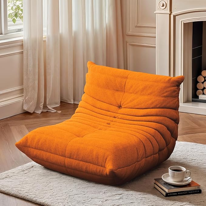 cebihy Premium Quality Fireside Togo Sofa Bean Bags Chair for Adults Giant BeanBag Chairs Floor Couch for Living Room Bedroom Dorm Office, Compression Togo Couch, No Assembly Required, Bright Orange
