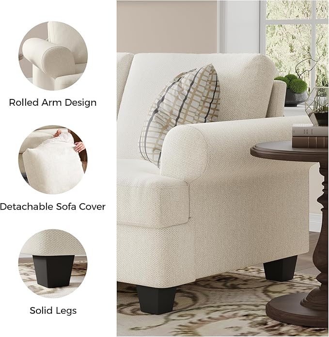 COPIAE 91 Inch Lawson Sofa with Extra Deep Seats Oversize, Mid-Century 3-Seat Sofa Couch, for Living Room, Apartment, Lounge, White
