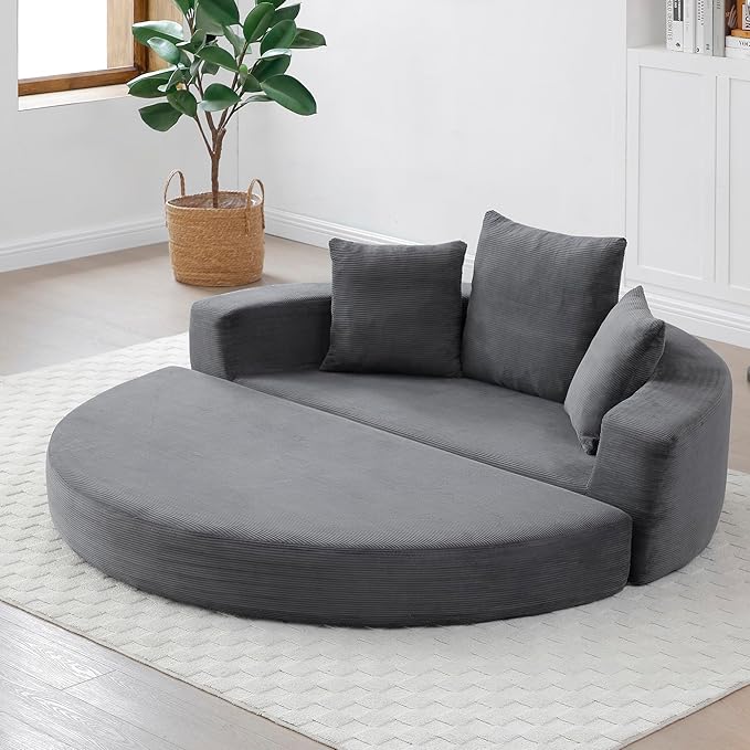 67" Round Convertible Folding Sofa Bed, Boneless Couch Loveseat, Floor Sleeper Chaise Lounge for Living Room, Apartment, Dorm, Small Spaces, Gray