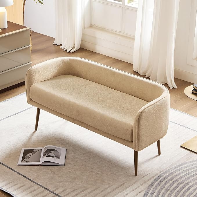 Bedroom Bench with Low Back,Inside Metal Frame (Beige)