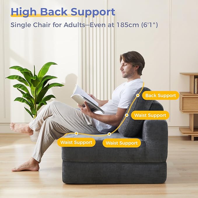 8" Thick Freestanding Folding Sofa Bed for Adults,Convertible L-Shaped Sleeper Chair with Right Armrest and Pillow,Lazy Couch for Living Room/Bedroom/Guest Use/Home Office/Apartment