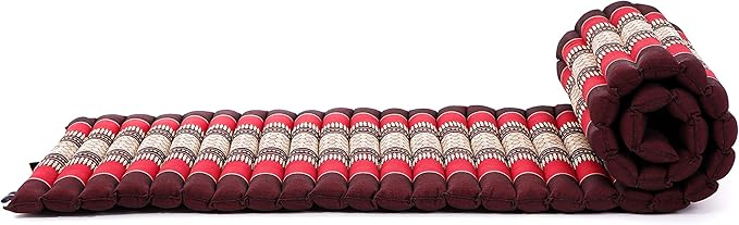 Leewadee - Foldable Floor Mattress - Japanese Roll Up Futon -Trifold Tatami Mat- Guest Floor Bed - Camping Mattress - Thai Massage Mat, Kapok Filled, 75 x 20 inches, Red