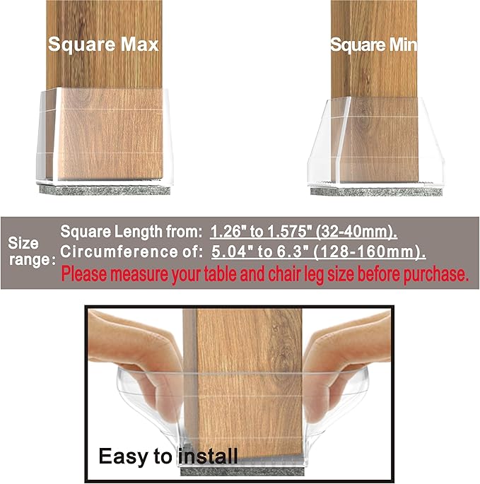 Uukyttrium 16 Pcs Square Silicone Chair Leg Floor Protector, (Clear 1 1/2").