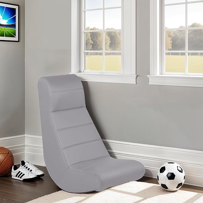 Factory Direct Partners Soft Ergonomic Horizontal Soft Floor Video Rocker - Cushioned Ground Chair Great for Reading, Gaming or Watching TV for Kids, Teens and Adults - Gray, 10489-GY