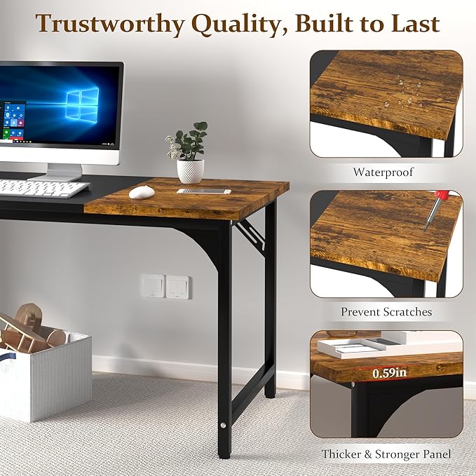 47 X 23.6 Inch Computer Desk, Office Desk w/Deeper Carbon Fiber Desktop, Modern Simple Study Table w/Sturdy Metal Frame & Large Legroom, Gaming Writing Work Desk for Home Office, Bedroom