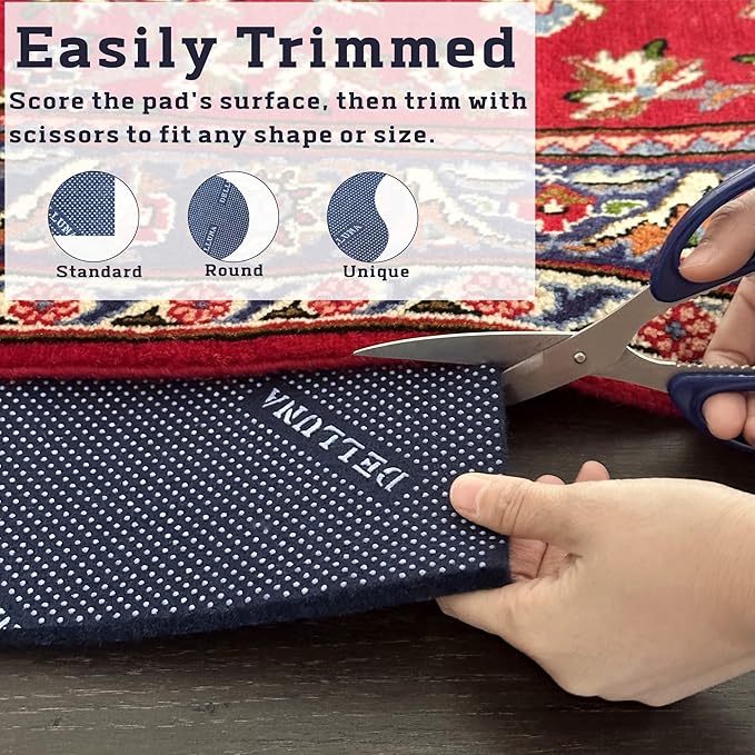 DELLUNA Non-Slip Area Rug Pad 9'x12', 3/8" Thick Double Side Rubber + Felt, Premium Deluxe Cushioned- Safe for All Floors, Adds Comfort and Protection, Ultra Strong Grip, Stop Rug from Moving.