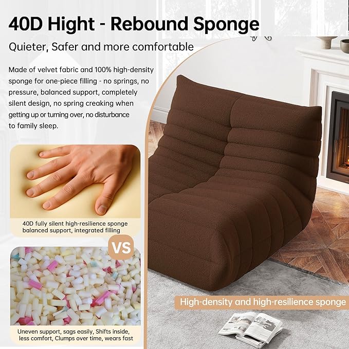 Bean Bag Chairs for Adults, BeanBag Reading Chair Memory Foam Couch, Floor Chair Soft Teddy Material, Comfy Reading Nook Chairs for Bedroom Living Room Office (Brown)