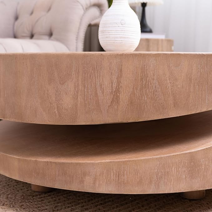 31.3" Modern Round Wood Coffee Table,Natural Finish Accent Table for Living Room