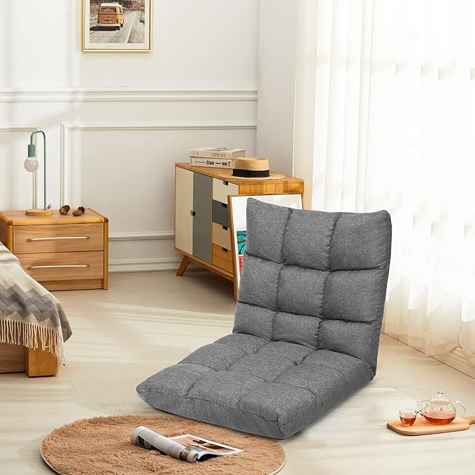 Giantex Floor Sofa Chair Video Gaming Chair with 14 Adjustable Position, Padded Back Support Floor Cushioned Seat, Folding Lazy Chair for Meditation, Reading, Watching, Living Room Recliner(Grey)
