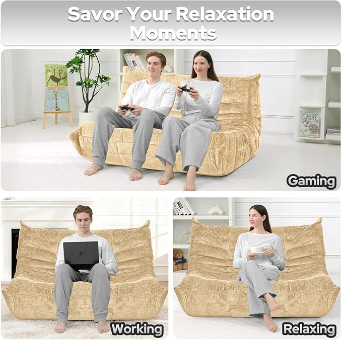HABUTWAY Bean Bag Chair, Giant Bean Bag Chairs for Adults, 3 Seater Fireside Chair, Lazy Large Floor Bean Bag Sofa for Living Room, Bedroom, Dorm, Office (Khaki)