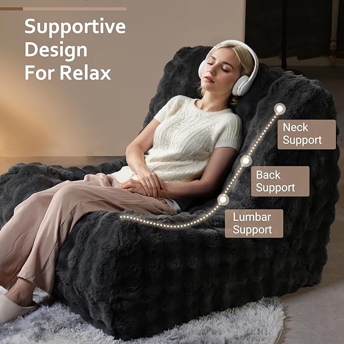 HOOOWOOO Giant Bean Bag Chair,Fireside Floor Beanbag Chair for Adult Kids,Comfy Single Sofa Couch for Bedroom,Living Room,Office (Dark Gray, Standard)