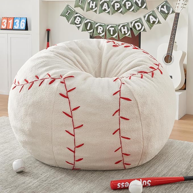 Sports Baseball Bean Bag Chair - Giant Bean Bag Chairs for Adults and Kids - Oversized Bean Bag Sofa Couch with Filler - Plush BeanBag Furniture for Living Room Bedroom Dorm Office - 44 Inch