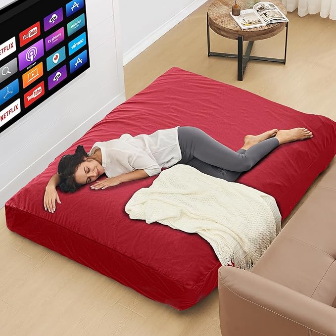 Bean Bag Chairs for Adults - Giant Bean Bag Chair Convertible Bean Bag Bed - Beanbag Chair with Micro Fiber Cover/Furniture Foam Filler - Floor Couch Sofa in Bedroom Dorm Room - Full Red
