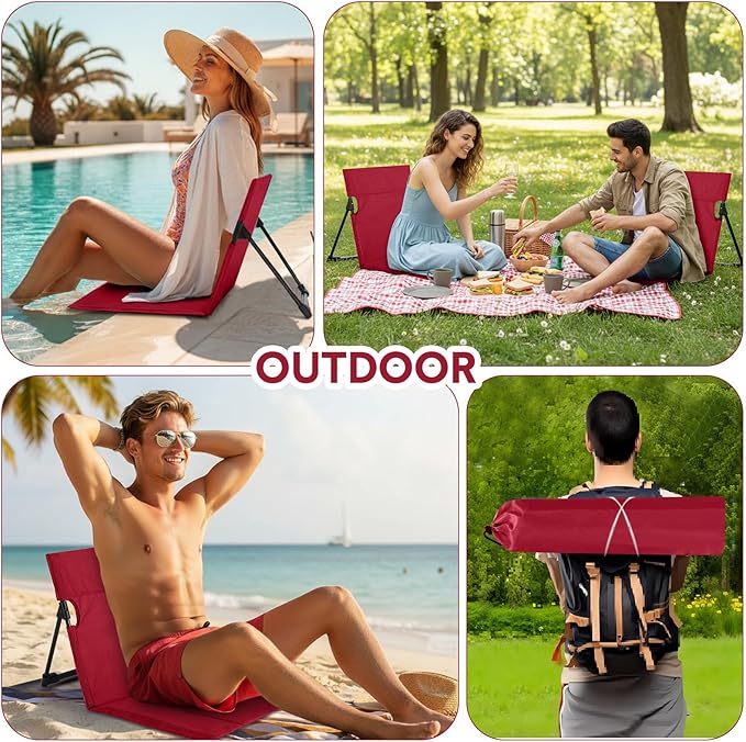 Jetec Foldable Floor Backrest Chair Portable Camping Chair with Storage Bag Light Weight Lazy Seat for Indoor Outdoor Bed Ground Park Lawn Concerts Beach Hiking