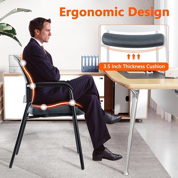 CLATINA Office Reception Guest Chair Mesh Back Stacking with Ergonomic Lumbar Support and Thickened Seat Cushion for Waiting Conference Room Gray 2 Pack