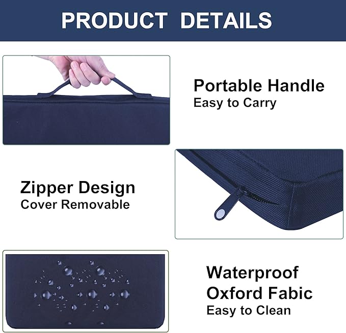 UCOMFEEL Portable Bleacher Seat Cushions with Handle, 2 Inches Thick, Waterproof Oxford Fabric, Zipper Design, Set of 2 (Blue)