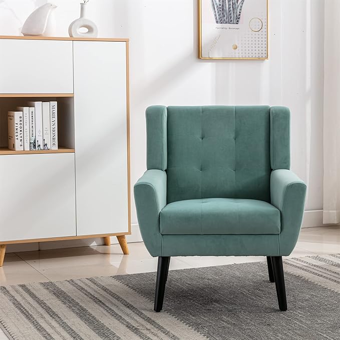 OO BY ORANGE ONLINE Set of 2 Velvet Accent Chair, Mid-Century Modern Tufted Armchair for Living Room, Bedroom & Office (Seafoam Green)