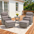 Pugire Luxury Outdoor Swivel Rocker Patio Chairs Set of 5, High Back Swivel Patio Chairs with Side Table & 6" Thick Cushions, Ottomans, Wicker Outdoor Bistro Set for Porch, Yard, Deck, Poolside, Grey