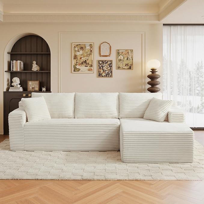 105" Sectional Couches for Living Room Cloud Couch Sofa with L-Shape Upholstered Boneless Couchs Modern Modular Sectional Couch with Chaise (White, 105" W+Right Facing Chaise+2Seaters)