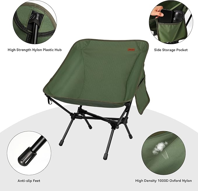 TOBTOS 2 Pack Ultralight Camping Chair, Portable Folding Backpacking Chair, Compact Camping Chair with Carry Bag for Outdoor Camp Hiking Backpack Travel (Green)