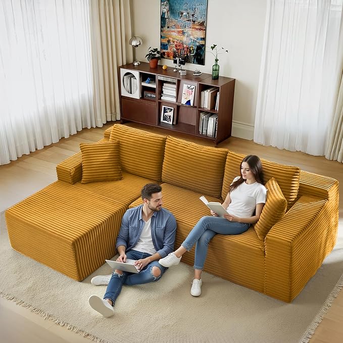 105" Sectional Couches for Living Room Cloud Couch Sofa with L-Shape Upholstered Boneless Couchs Modern Modular Sectional Couch with Chaise (Yellow, 105" W+Left Facing Chaise+2Seaters)