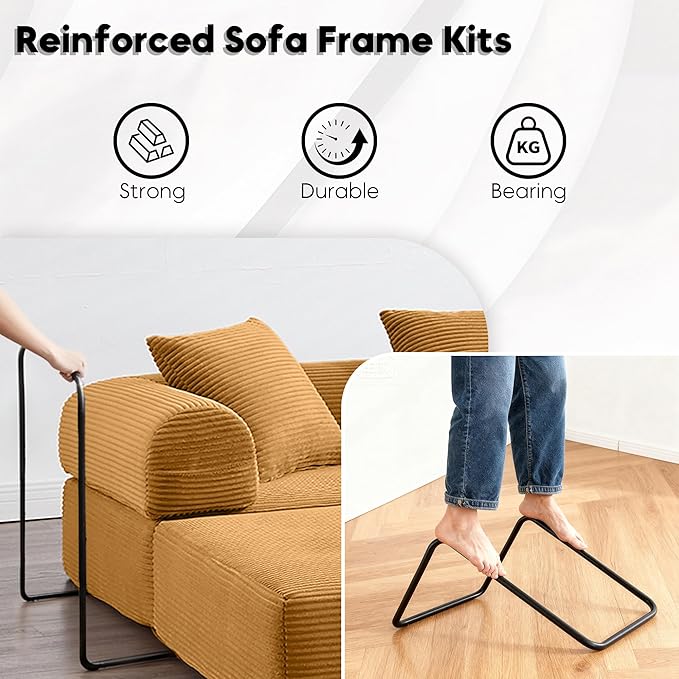 L Shape Convertible Sofa Bed with Cylindrical Pillow and Storage Pocket, Convertible Sofa Couch Bed with Support Frame for Living Room Bedroom Children Room-Yellow