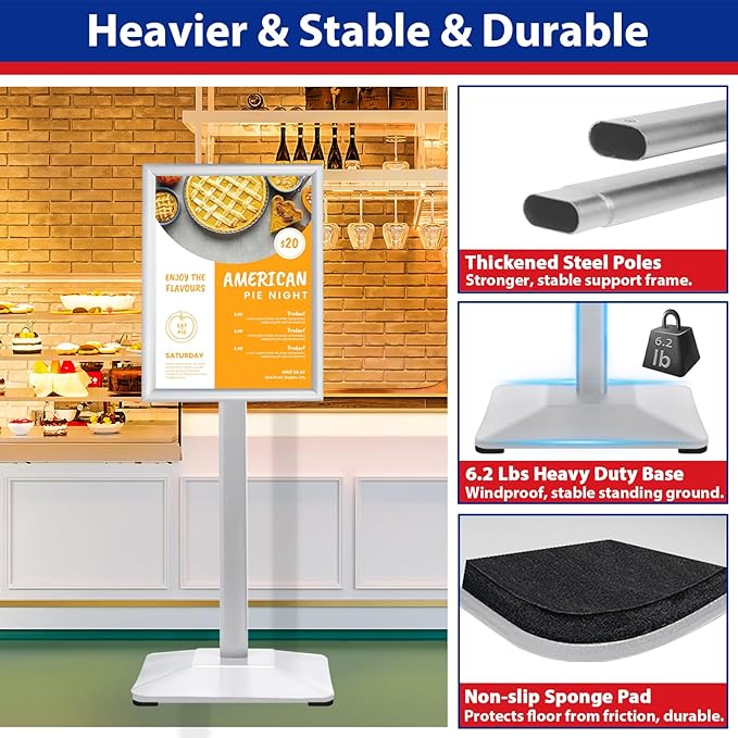 VAIIGO Sign Stand 11x17inch Pedestal Sign Holder Poster Stand 3Packs Adjustable Floor Standing Sign Holder with Heavy Duty Display Stand for Indoor Outdoor Business Store Sign Holders(Silver)