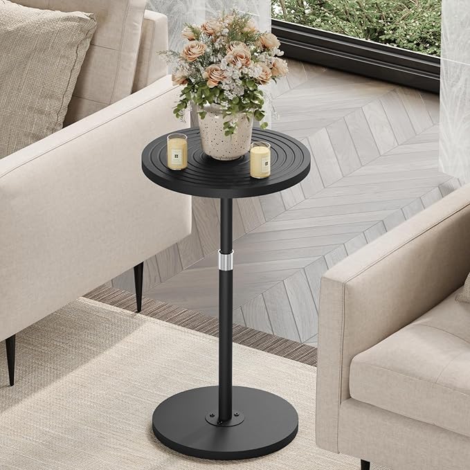 Asgolion Round Side Table Set of 2, Adjustable-Height Small Drink Table, Pedestal Martini Stand, Weighted Base Cocktail Table Accent Nightstand for Living Room, Bedroom, Bathroom, Office, Black