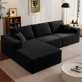 110" Boneless Cloud Sectional Sofa, Modular L-Shaped Couch with Deep Seats, Compressed Frameless Corduroy Sofa in Boxes, No Assembly Required, 3-Seater Left-Facing Chaise, Black