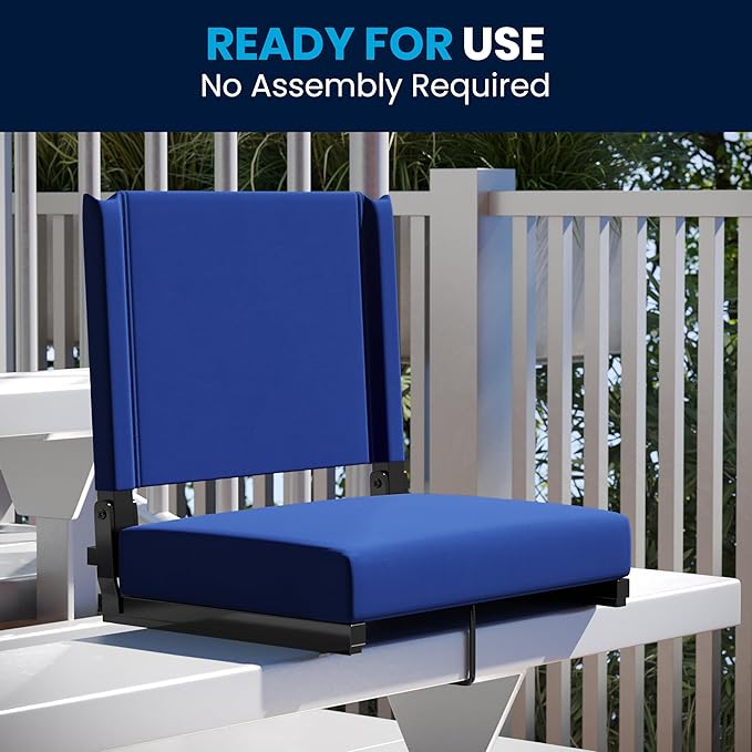 Flash Furniture Grandstand Portable Stadium Seats for Bleachers or Benches, Folding Padded Stadium Chairs with Handle, Pack of 2, 500 lb. Weight Capacity, Blue