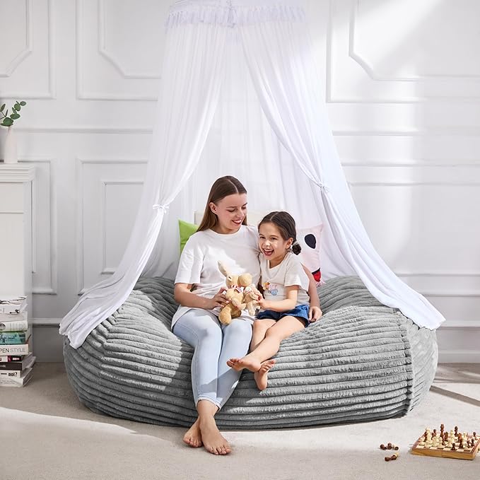 Hobestluk 4FT Bean Bag Chairs Adult Bean Bag with Portable Handle Comfy Large Bean Bag Chair with Removable Cover for Living Room Bedroom or Reading Nook (Stripe Grey, 4FT)