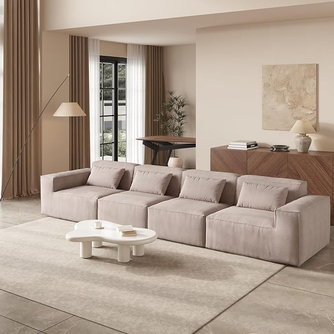 JACH 149" Cloud Sectional Couch, Huge Plus 4 Seater Modular Sofa, Modern Comfy Cloud Couches, Sofas Furniture for Living Room, Office, Apartment, Brown