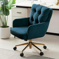BALIAA Flannel Office Chair, Comfy Home Office Desk Chairs with Lumbar Support, Modern Velvet Desk Chair Gold Legs Small Swivel Task Chair for Home Office, Bedroom, Study (Blue, L)