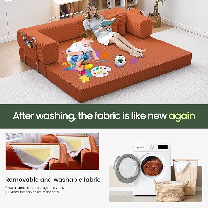 Multi-functional sofa bed, crafted with compression technology and featuring corduroy fabric, ideal for households with children and for apartment living rooms couch sleeper sofa futon folding floor | Multi-functional